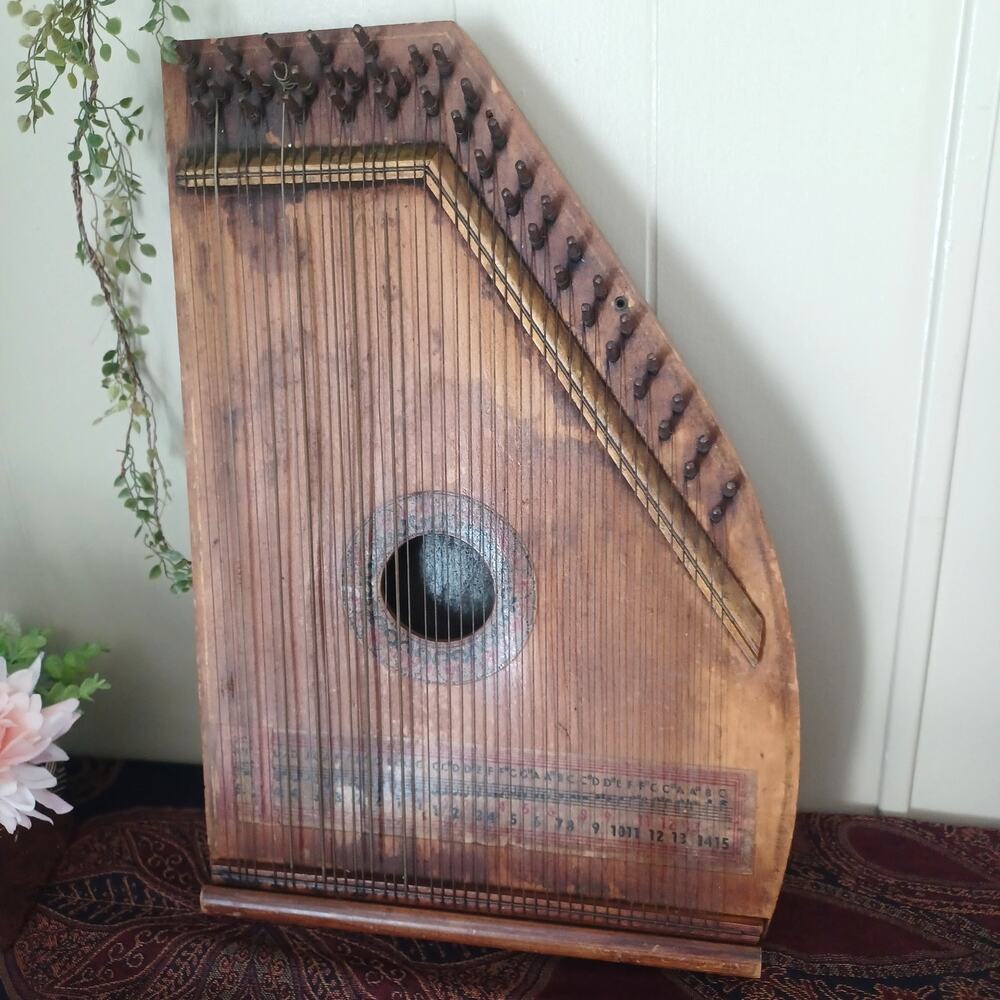 Antique Mandolin Harp Zither Edwardian Victorian Parlor Music USA